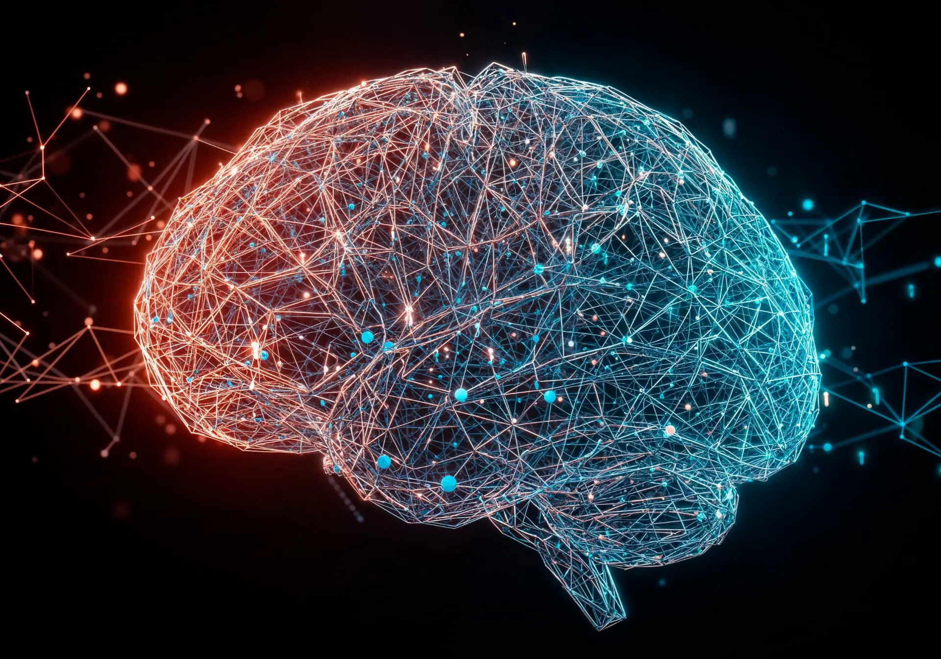 Glowing model of a human brain cradled in clinical hands, illustrating cranial and dural structures